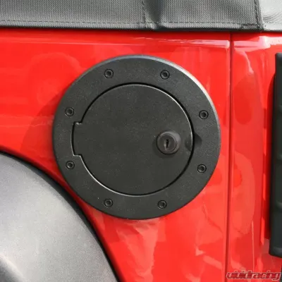Rugged Ridge Gas Cap Door, Locking, Black Aluminum; Jeep Wrangler JK 2007-2018 - 11425.06