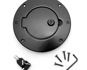 Rugged Ridge Gas Cap Door, Locking, Black Aluminum; Jeep Wrangler TJ 1997-2006