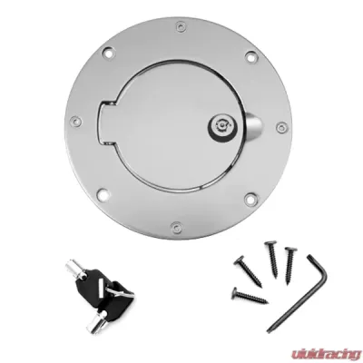 Rugged Ridge Fuel Hatch Cover, Locking, Brushed Aluminum; Jeep Wrangler TJ 1997-2006 - 11425.09