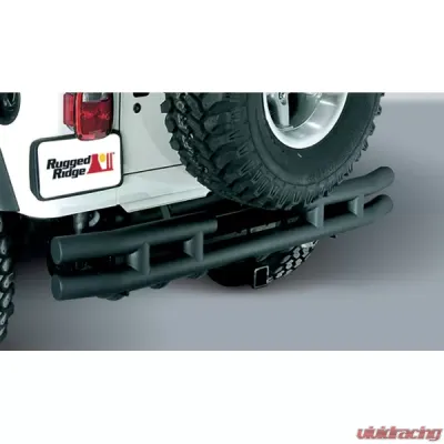 Rugged Ridge Double Tube Bumper, Rear, 3 Inch, Hitch; 87-06 Jeep Wrangler YJ/TJ Jeep Wrangler - 11571.04