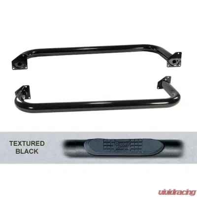 Rugged Ridge Tube Side Step Kit, Round, 3 Inch, Black; Jeep Wrangler YJ 1987-1995 - 11591.03