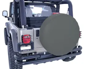 This black diamond tire cover from Rugged Ridge fits 27-29 inch spare tires.