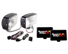 Rugged Ridge Light Kit, Halogen, 5 Inch x 7 Inch, Black, Steel Housing, 2 Piece