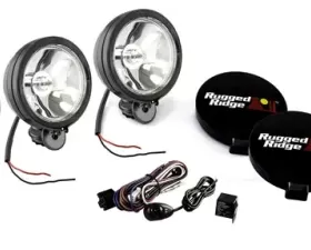 Rugged Ridge Light Kit, Halogen, 6 Inch, Black, Steel Housing, 3 Piece
