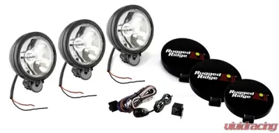 Rugged Ridge Light Kit, Halogen, 6 Inch, Black, Steel Housing, 3 Piece - 15207.61