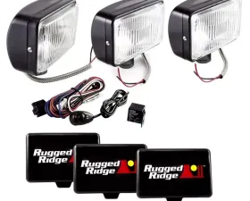 Rugged Ridge Light Kit, Halogen, 5 Inch x 7 Inch, Black, Steel Housing, 3 Piece