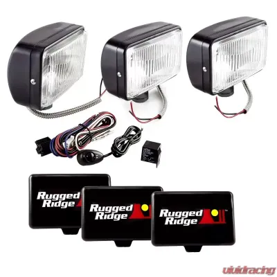 Rugged Ridge Light Kit, Halogen, 5 Inch x 7 Inch, Black, Steel Housing, 3 Piece - 15207.65