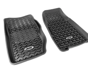Rugged Ridge All Terrain Floor Liner, Front Pair, Black, Jeep Logo; 84-01 Cherokee Jeep Cherokee 1984-2001