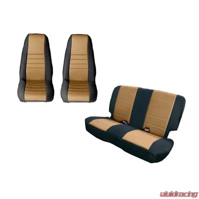 Rugged Ridge Seat Cover Kit, Black/Tan; 80-90 Jeep CJ/Wrangler YJ Jeep - 13290.04