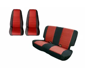 Rugged Ridge Seat Cover Kit, Black/Red; 80-90 Jeep CJ/Wrangler YJ Jeep