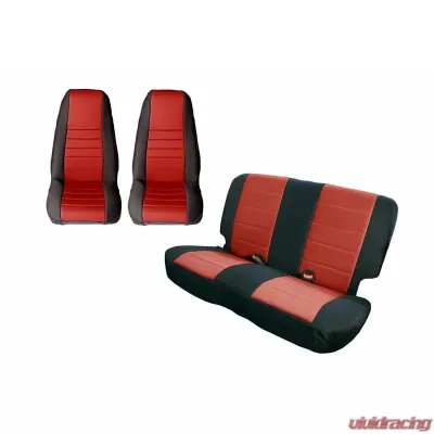 Rugged Ridge Seat Cover Kit, Black/Red; 80-90 Jeep CJ/Wrangler YJ Jeep - 13290.53