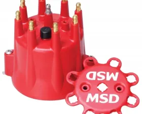 MSD Distributor Cap - V8 - HEI Terminals - Red - Spark Plug Wire Retainer