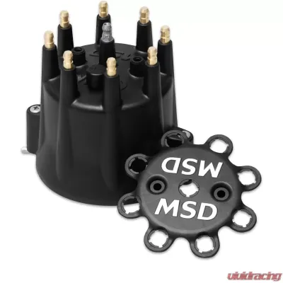 MSD Distributor Cap - V8 - HEI Terminals - Black - Spark Plug Wire Retainer - 84333