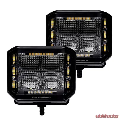 Go Rhino Blackout Combo Series Lights - Pair of 4x3 Cube Sideline Flood Lights W/Amber - 750700322FCS