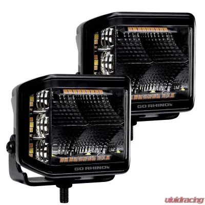 Go Rhino Blackout Combo Series Lights - Pair of 4x3 Cube Sideline Flood Lights W/Amber - 750700322FCS