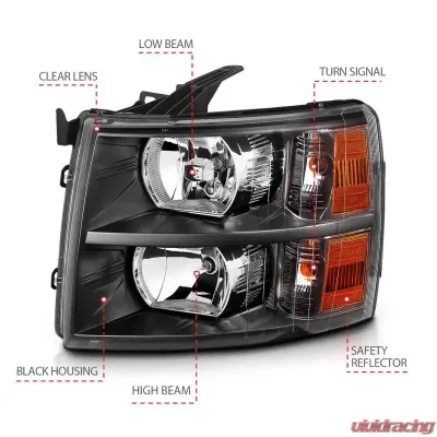 Anzo USA Crystal Headlight Set Chevrolet Silverado 1500 2007-2013 - 111393