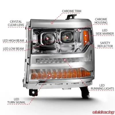 Anzo USA LED Projector Headlight Chevrolet Silverado 1500 2016-2018 - 111421