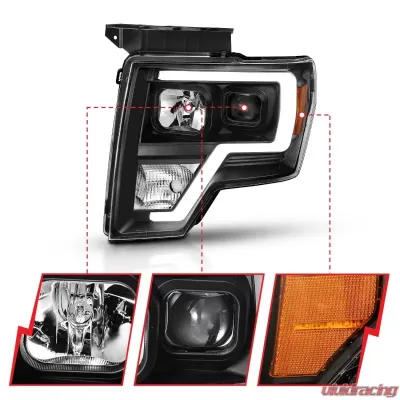 ANZO 2009-2014 Ford F-150 Projector Light Bar H.L Black Amber - 111443