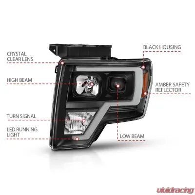 ANZO 2009-2014 Ford F-150 Projector Light Bar H.L Black Amber - 111443
