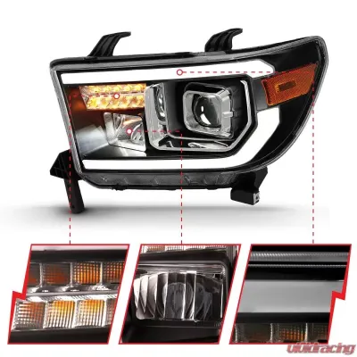 ANZO 2007-2014 Toyota Tundra Projector Light Bar H.L Black Amber(Led High Beam) (Halogen Version) - 111447