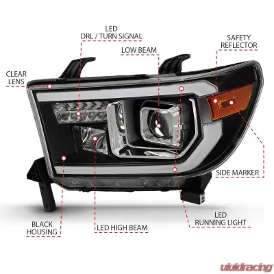 ANZO 2007-2014 Toyota Tundra Projector Light Bar H.L Black Amber(Led High Beam) (Halogen Version) - 111447