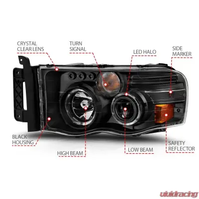 Anzo USA Projector Headlight Set w/Halo Dodge - 111490