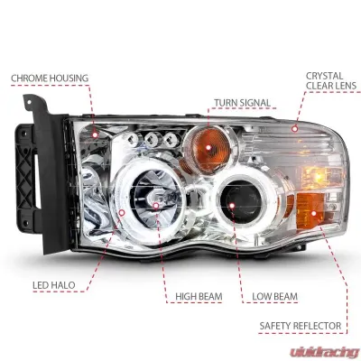 Anzo USA Projector Headlight Set w/Halo Dodge - 111491
