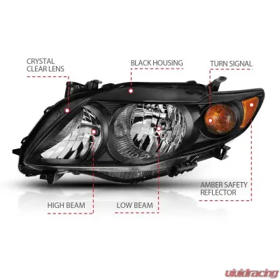 Anzo USA Crystal Headlight Set Toyota Corolla 2009-2010 - 121541
