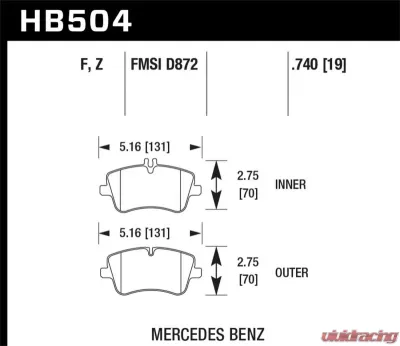 Hawk Performance Disc Brake Pad Front Mercedes Several Models CLEARANCE - HB504Z.740