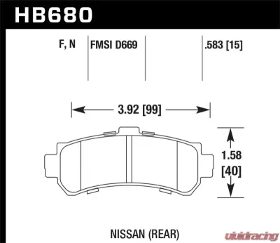 Hawk Performance Disc Brake Pad Nissan Rear 1.6L 4-Cyl - HB680N.583
