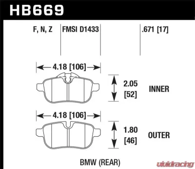 Hawk Performance Disc Brake Pad BMW Z4 Rear 2009-2016 - HB669Z.671