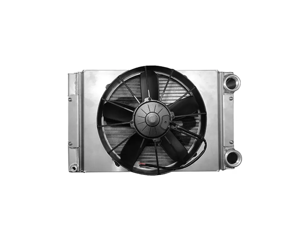 PWR Radiator Drag Scirocco Style Closed 22" x 13" -20 AN Port Inlet & Outlet w/ 12 Inch Spal Fan & Shroud - 940-00000
