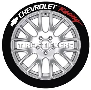 Tire Stickers Permanent Raised Rubber Lettering 'Chevrolet Racing' Logo - 4 of each -   14"-16" - 1.5"- RED - CHVYRACING-1416-15-4-R