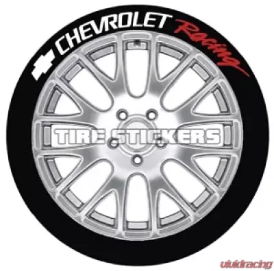 Tire Stickers Permanent Raised Rubber Lettering 'Chevrolet Racing' Logo - 4 of each -   14"-16" - 1.25"  -WHITE - CHVYRACING-1416-125-4-W