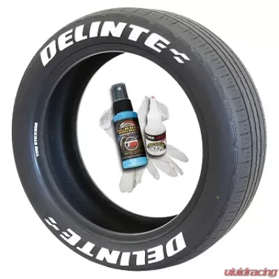 Tire Stickers Permanent Raised Rubber Lettering 'Delinte' Logo - 8 of each -   14-21" - 1"- WHITE - DELINTE-1-8-PM-1