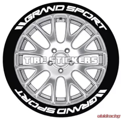 Tire Stickers Permanent Raised Rubber Lettering '// Grand Sport' Logo - 8 of each -   14"-16" - 1.25" - YELLOW - GRNDSPRT-1416-125-8-Y
