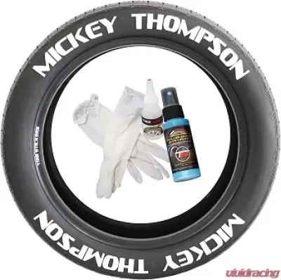Tire Stickers Permanent Raised Rubber Lettering 'Mickey Thompson' Logo - 8 of each -  14"-16" - 1.5" - WHITE - MCKYTHMP-1416-15-4-W