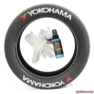 Tire Stickers Permanent Raised Rubber Lettering 'Yokohama' with Red Logo - 4 of each - 14"-16" - 1.5" - WHITE - YOKOHAMA-1416-15-4-W