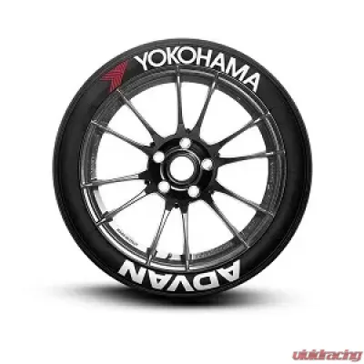 Tire Stickers Permanent Raised Rubber Lettering 'Yokohama Advan' with Red Logo - 4 of each - 19"-21" - .75" - WHITE - YOKOADVN-1921-75-4-W