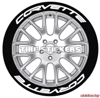 Tire Stickers Permanent Raised Rubber Lettering 'Corvette' Logo - 8 of each -    14"-16" - 1.5"  -WHITE - CORVTT-1416-15-8-W