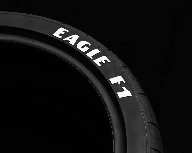 Tire Stickers Permanent Raised Rubber Lettering 'Good Year Eagle F1' Logo - 4 of each - 19"-21" - .75" - WHITE - GYEAG-1921-75-4-W