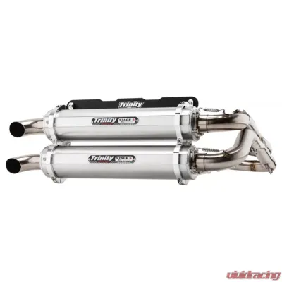 Trinity Racing Stage 5 Dual Full Exhaust System W/ Brushed Mufflers Polaris RZR 2018-2020 - TR-4166D