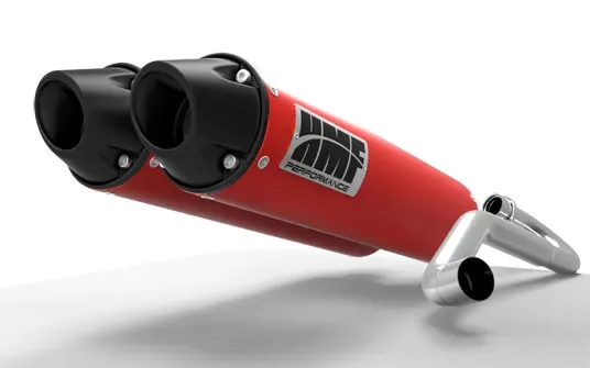 HMF Racing Dual Full System Exhaust Red Euro Black Tips Side Mount Polaris RZR XP 4 1000 2014-2021 - 035506606683