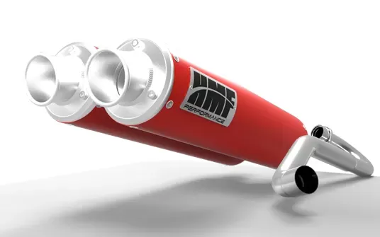 HMF Racing Dual Full System Exhaust Red Turn Down Brushed Tips Polaris RZR 900 Trail 15-17 - 035546636671