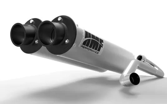 HMF Racing Dual Full System Exhaust Brushed Black Tips Center Mount Polaris General 1000 15-17 - 035596636072