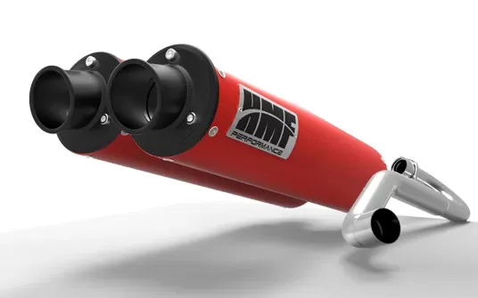 HMF Racing Dual Full System Red Exhaust, Black Tips, Center Mount for Polaris General 1000 15-17 - 035596636672