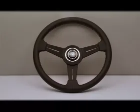 Nardi Classic Steering Wheel - White Stitched Black Leather Grip with Black Coated Aluminum Spoke