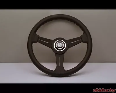 Nardi Classic Steering Wheel - White Stitched Black Leather Grip with Black Coated Aluminum Spoke - NRD-6061-33-2001