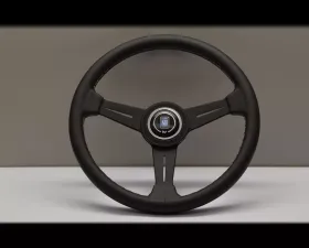 Nardi Classic Steering Wheel - White Stitched Black Leather Grip with Black Coated Aluminum Spoke