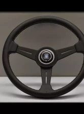 Nardi Classic Steering Wheel - White Stitched Black Leather Grip with Black Coated Aluminum Spoke                                     - NRD-6061-34-2001 - Image 3
